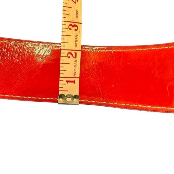 Vintage 80s Karl Lagerfeld Red Patent Leather Crossover Belt size XS - Picture 6 of 9